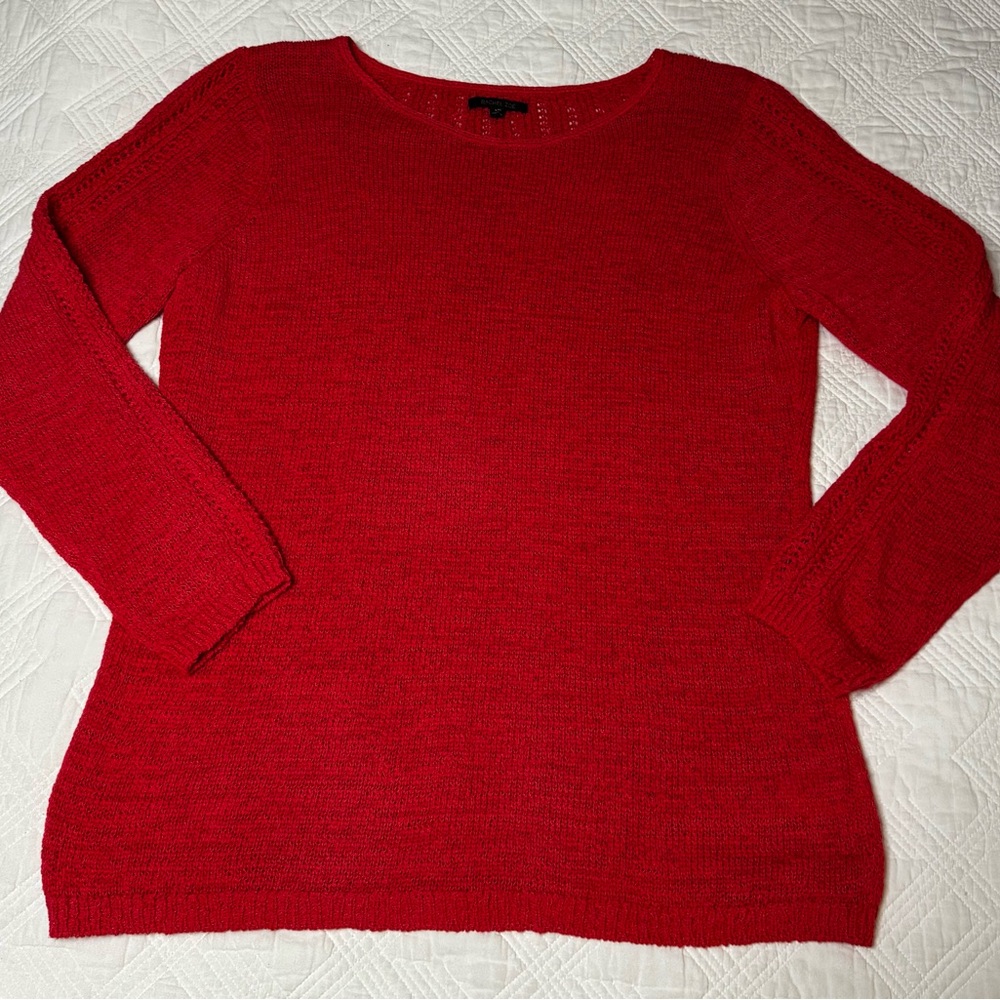 Rachel Zoe Cotton Blend Karla Red Open Knit Scoop Neck Sweater Size XXL